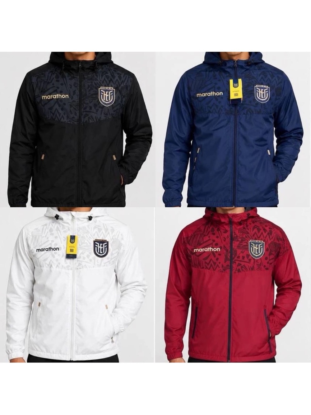The Marathon Clothing Men's Windbreaker Raincoat-Black, Navy, White, Red Ecuador